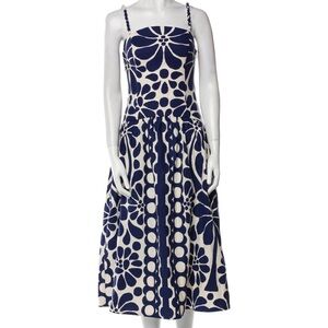 Navy and cream floral print midi dress with adjustable straps